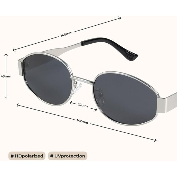 Retro Polarized Grey Silver Sunglasses UV400 Protection Oval  display picture 1